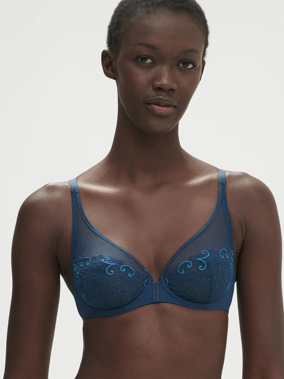 Plunging underwired bra - Prestige Blue